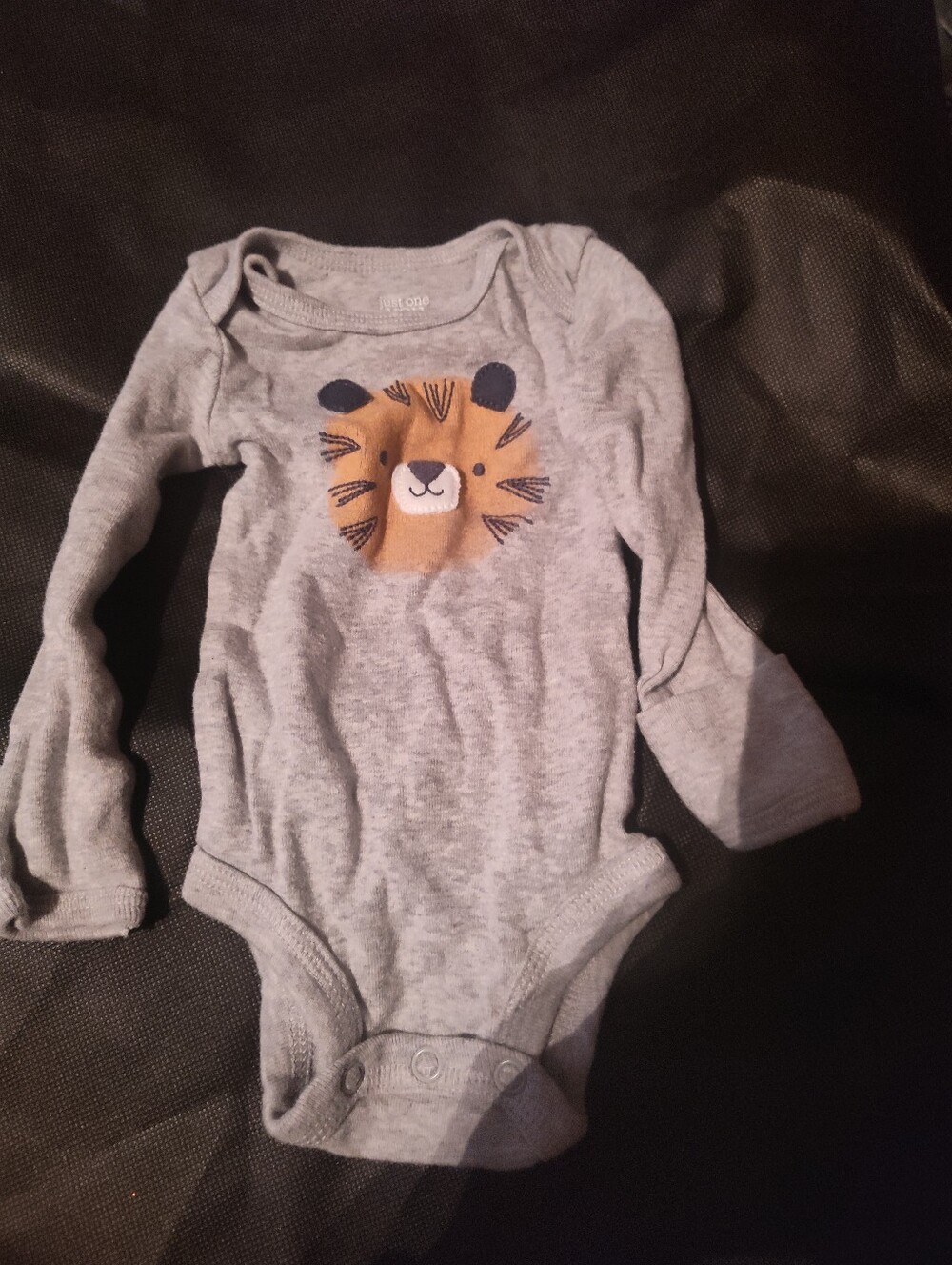Carter's Gray Long-Sleeve Lion Face Baby One-Piece